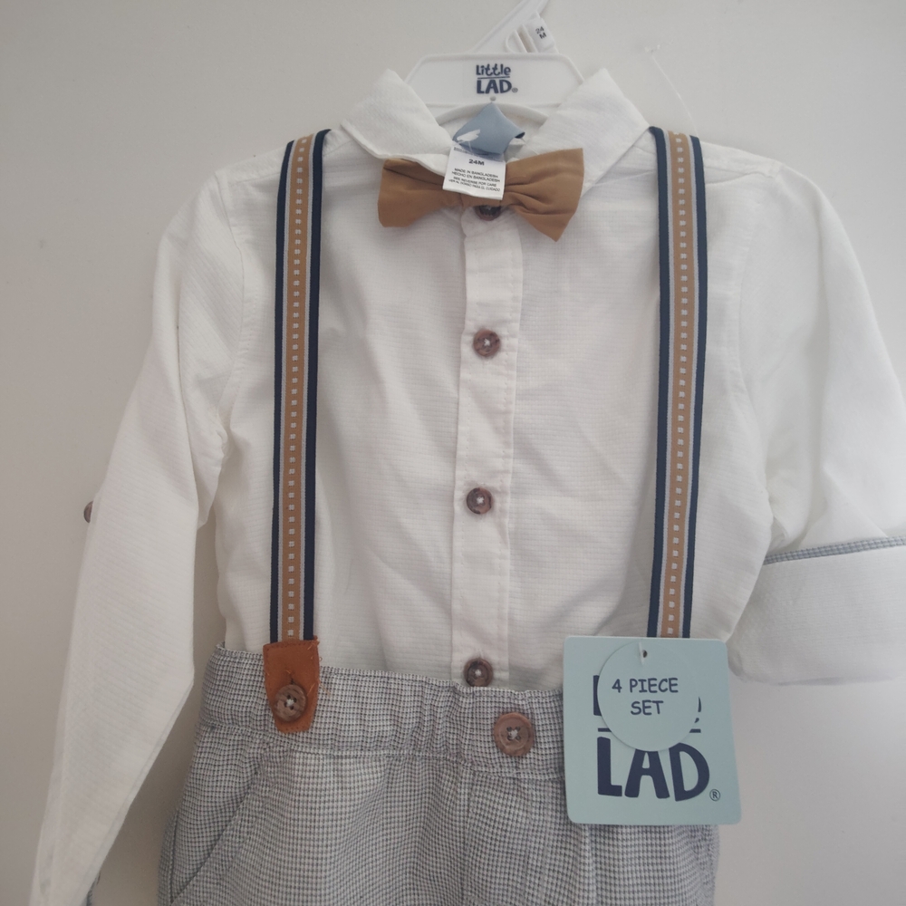 Kids White and Brown Suspender Set